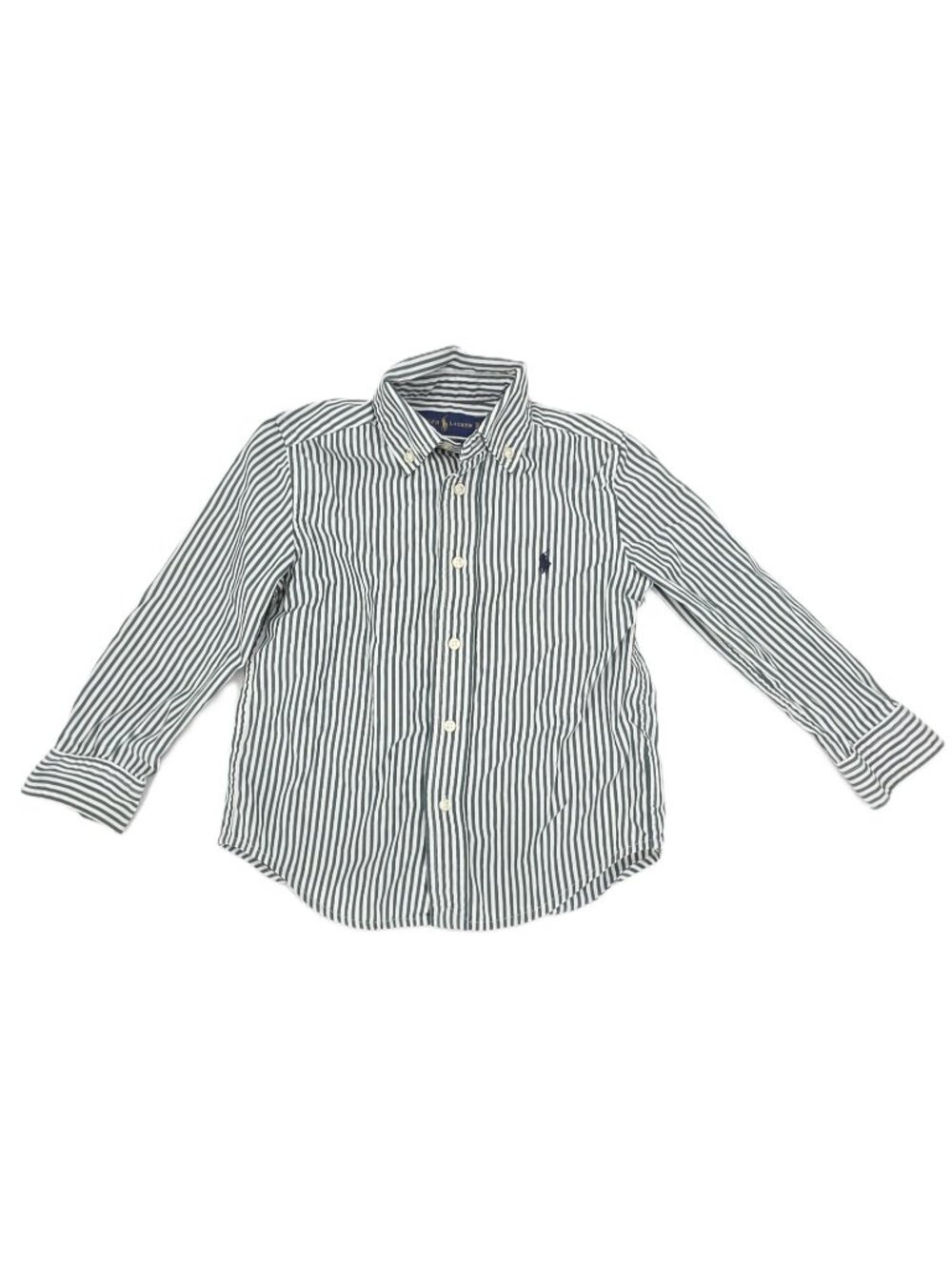 Ralph Lauren Button Shirt Boys 4/4T Green Natural Stretch 100% Cotton Striped